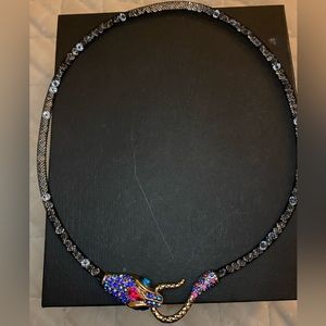 BETSEY JOHNSON JEWELED RHINESTONES SNAKE CRYSTAL MESH TOGGLE NECKLACE